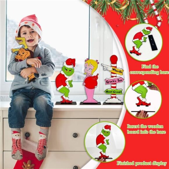 Christmas Table Decorations -4 Pack Wooden Centerpiece Signs for Holiday Parties - Picture 6 of 7